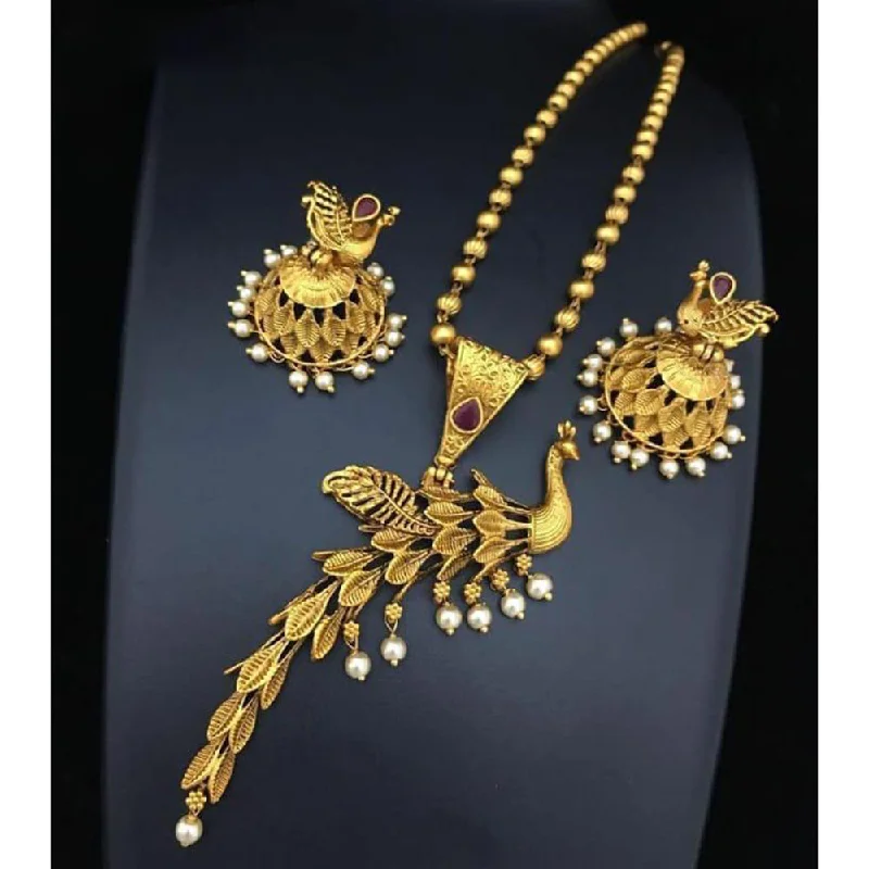 women's bridal necklaces-India Art Gold Plated Necklace Set