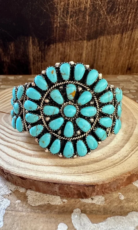 women's thin bangles-JULIANA WILLIAM TURQUOISE Flower Cluster Cuff 32g