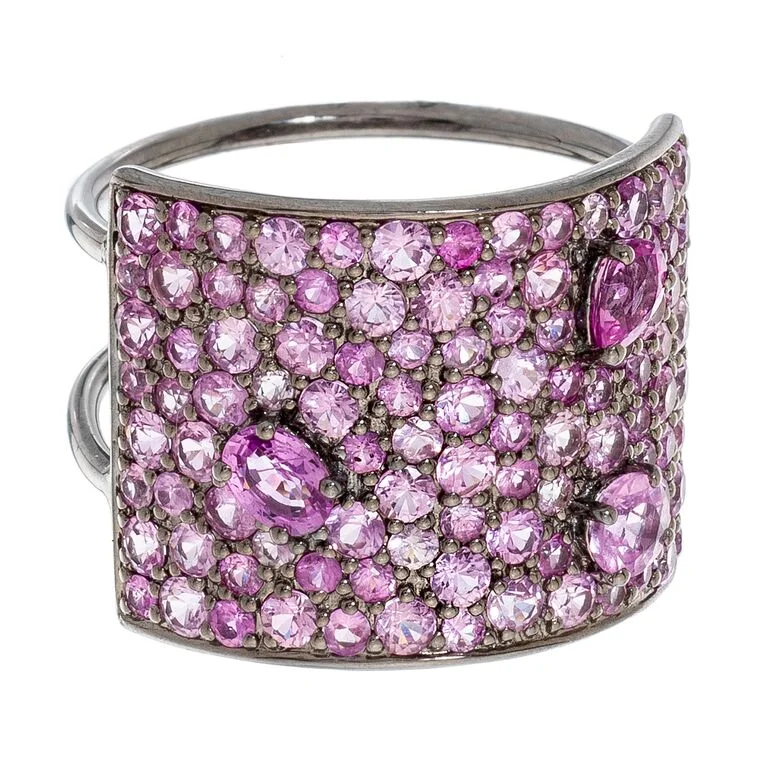 women's oversized rings-Stardust Ring Silver Pink Sapphire 16mm