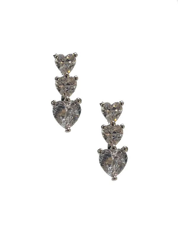 women's designer earrings-Triple Heart Stud - Silver