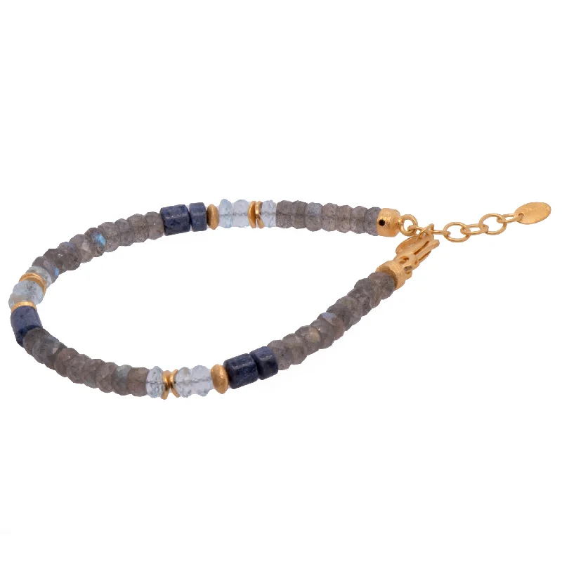 women's diamond charm bracelets-Dumortierite, Sky Blue Topaz, Labradorite Bracelet and Necklace 24K Fair Trade Gold Vermeil