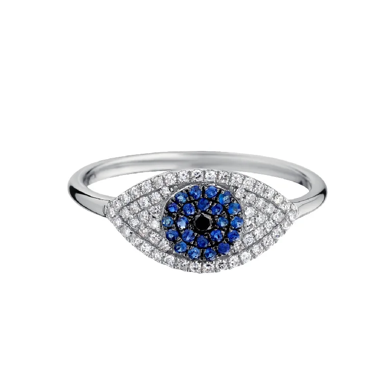 women's halo rings-BLUE SAPPHIRE & DIAMOND EVIL EYE RING