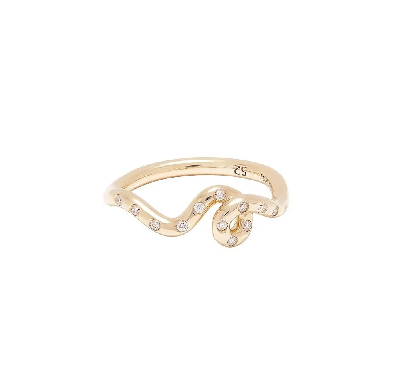 women's simple rings-Mini Loop 9K Gold Ring w. Diamonds