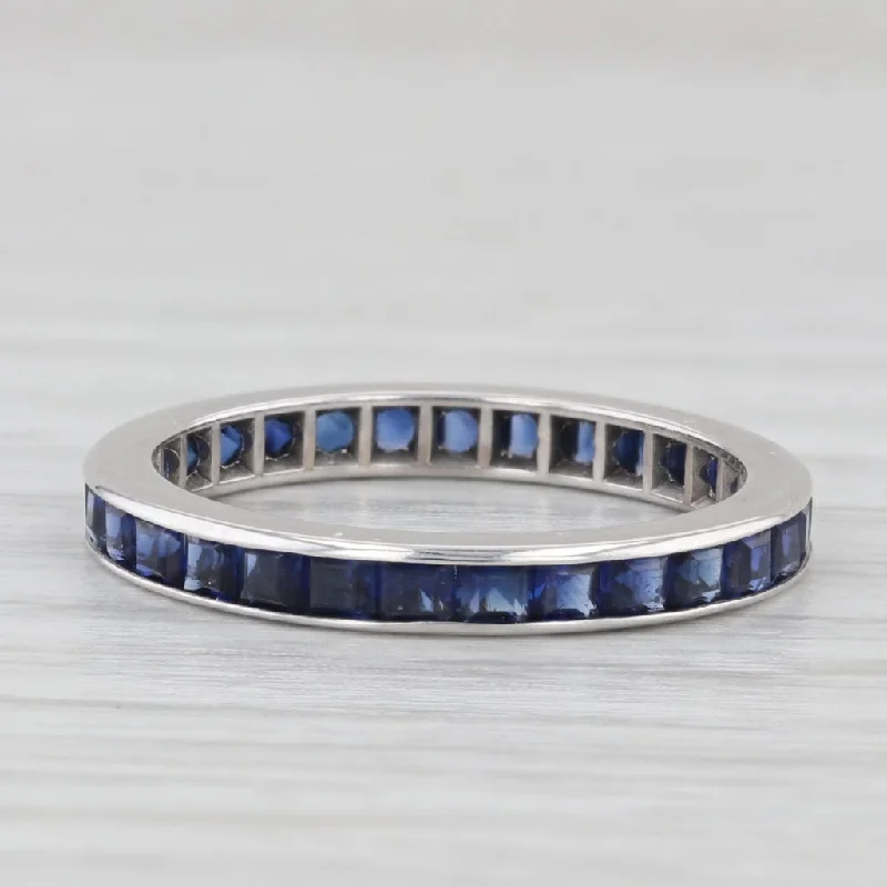 engagement rings with round diamonds-Lab Created Blue Sapphire Eternity Band 14k White Gold Stackable Wedding Ring