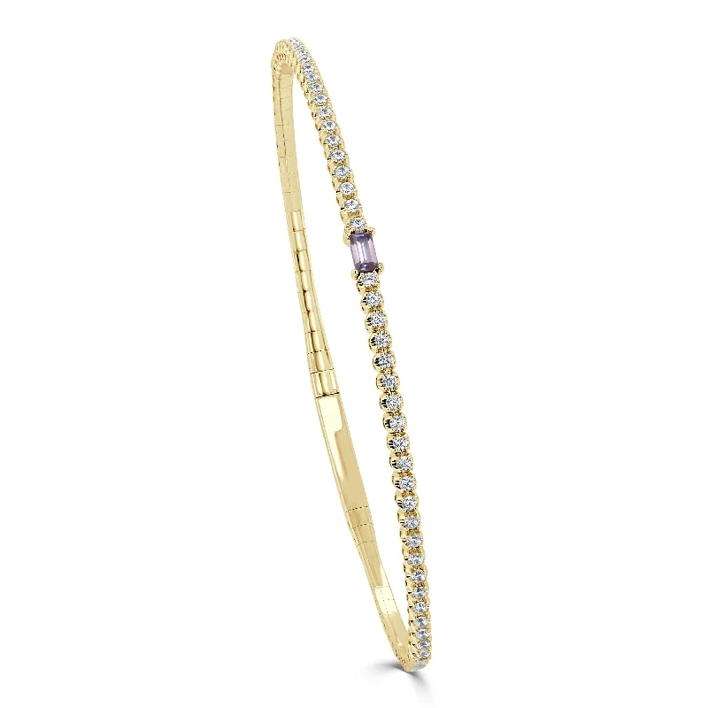 women's engraved charm bracelets-14K Gold Amethyst & Diamond Bangle