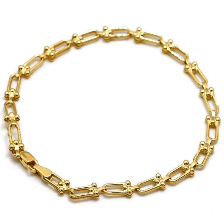 women's thick bangles-Real Gold GZTF Hardware Solid Textured Chain Bracelet 4725 (19 C.M) BR1598