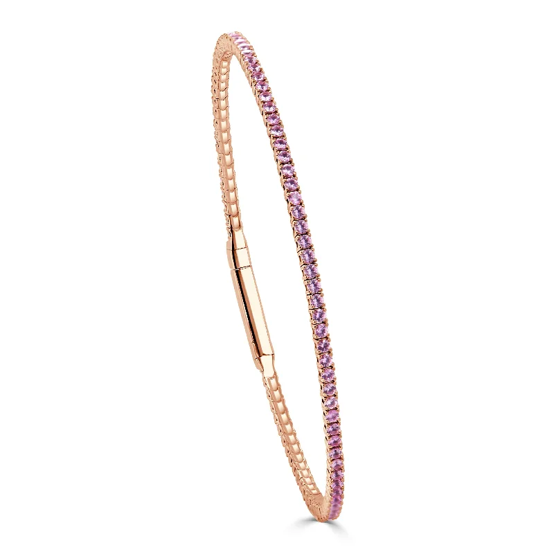 women's simple charm bracelets-14K Gold & Pink Sapphire Flexible Eternity Bangle