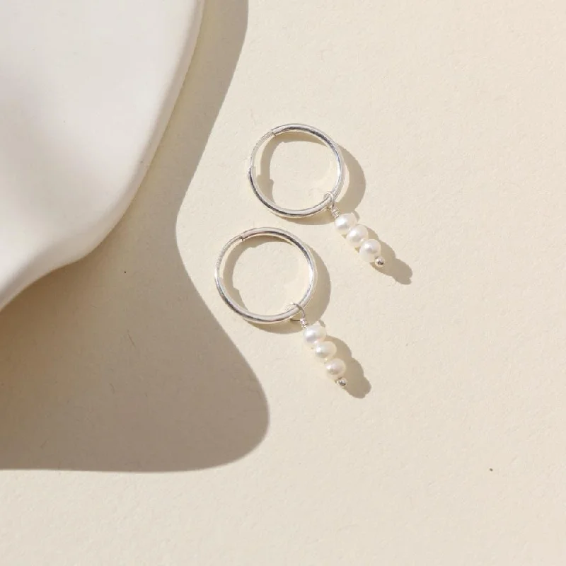 women's silver hoop drop earrings-Petite Pearl Hoops