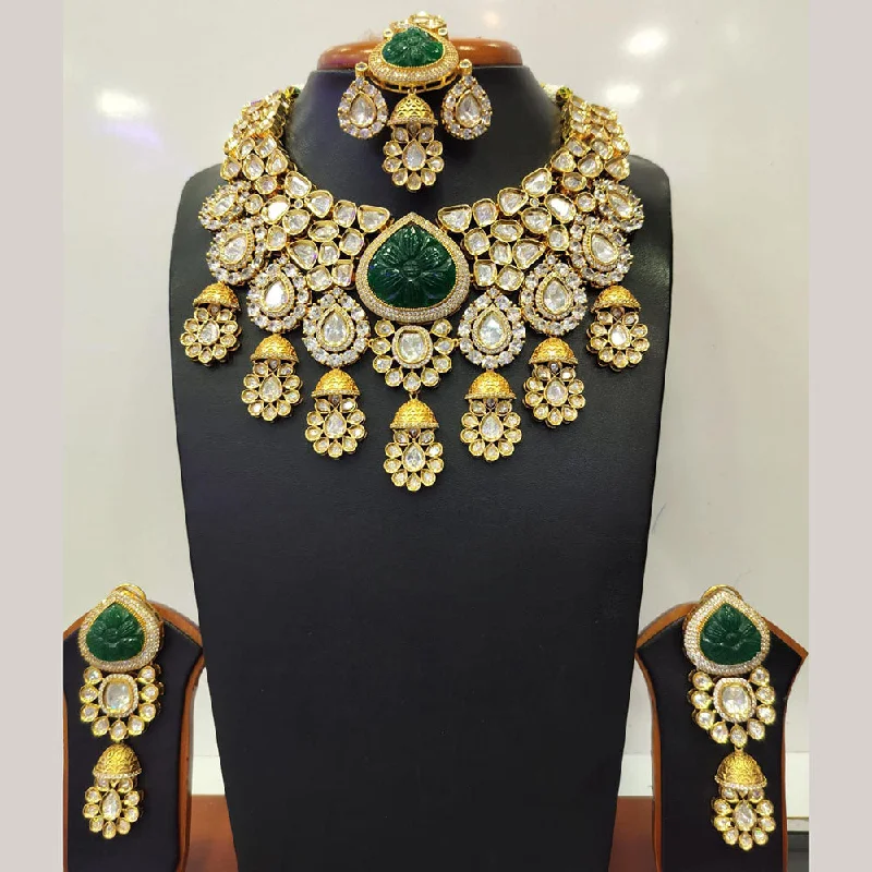 women's trendy necklaces-Jain Jewellers Gold Plated Kundan Necklace Set