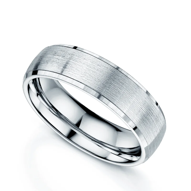 elegant engagement rings-Platinum Brushed Finish & Polished Edge Court Shape Wedding Ring