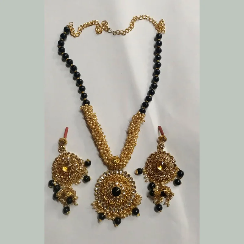 women's eco-friendly necklaces-Kumavat Jewels Gold Plated Kundan Stone And Beads Necklace Set