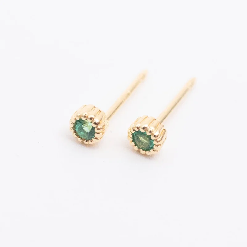 women's eco-friendly earrings-Gold Vermeil & Emerald Milgrain Studs