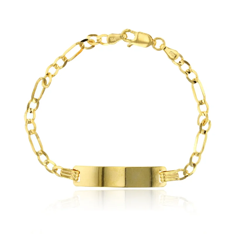 women's large bangle bracelets-14KT Yellow Gold 6-inch Figaro ID Bracelet