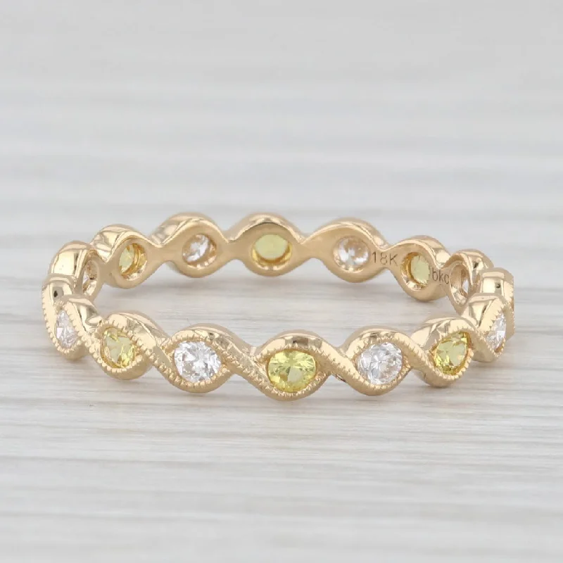 high-quality engagement rings-0.60ctw Diamond Yellow Sapphire Eternity Band 18k Gold Size 5.75 Wedding Ring