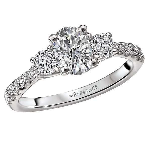 cushion cut engagement rings-3-Stone Semi-Mount 14K White Gold Romance Collection Wedding Ring.