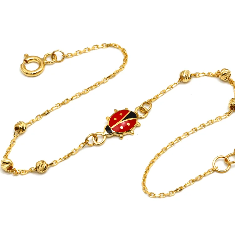 women's engraved bracelets-Real Gold Red Beetle Beads Adjustable Size Bracelet S007 BR1543