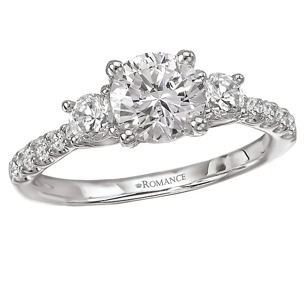 cushion engagement rings-14K White Gold 3 Stone Semi-Mount Romance Collection Wedding Ring.