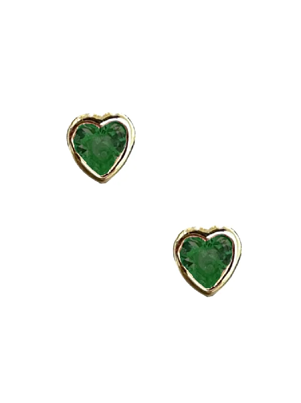 women's silver hoop drop earrings-Emerald Bezel Heart Studs