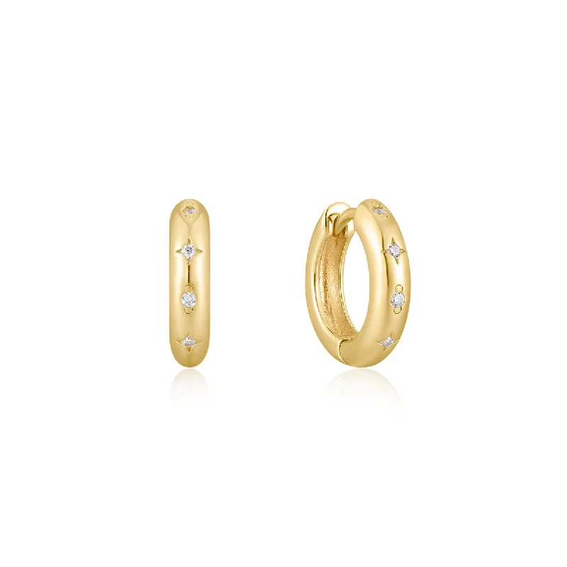 women's small hoop earrings-Gold Plated CZ Galaxy Huggies