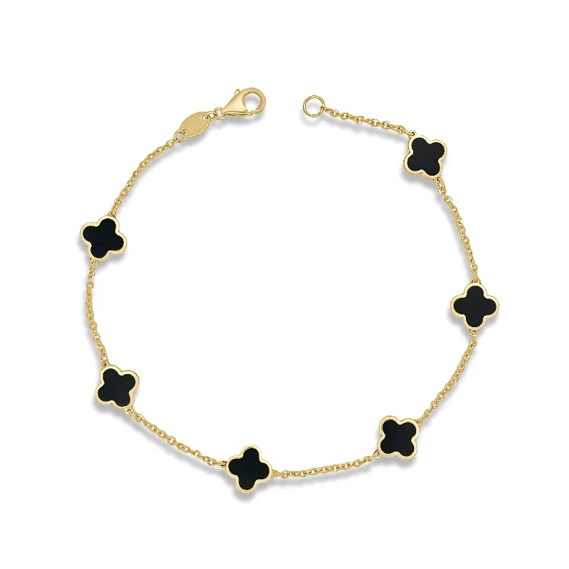 women's stackable bangles-14k Gold & Onyx Clover Station Bracelet