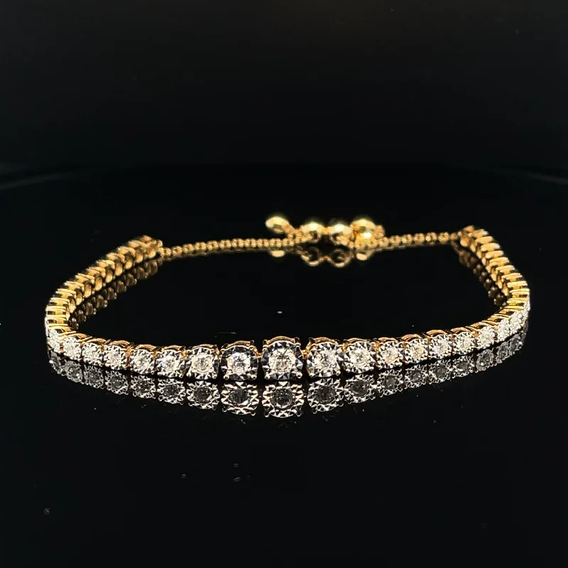 women's star bracelets-Diamond Tennis Bolo Bracelet in 18k Yellow Gold - Adjustable - (#43-HBDIA000158)