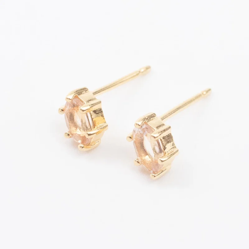 women's geometric drop earrings-Gold Vermeil Oval Morganite Claw Set Studs