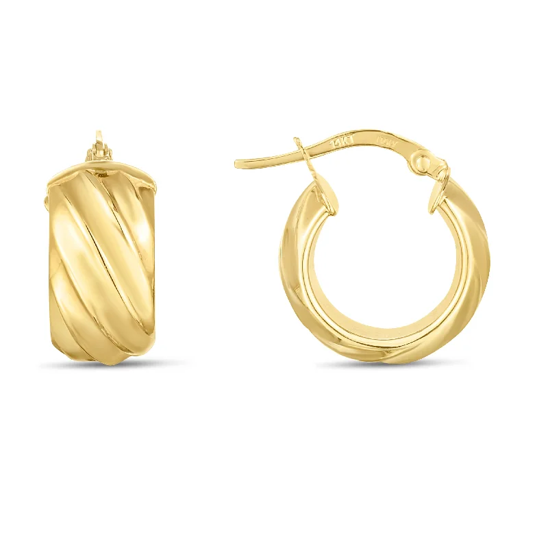 women's bridal earrings-14K Wide Ribbed Twist Hoop