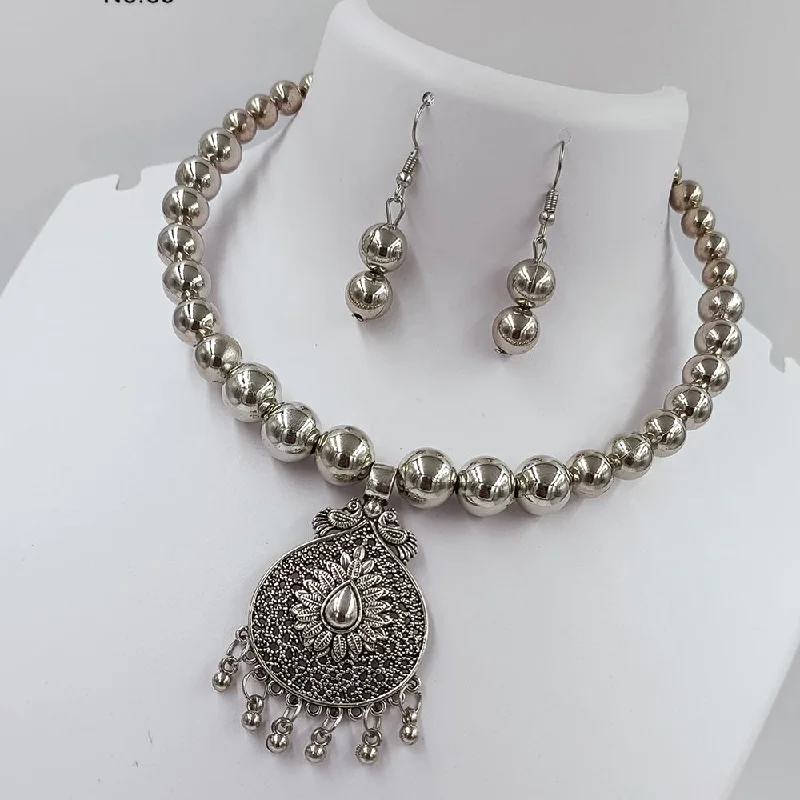 women's layered gold necklaces-Kavita Art Oxidised Plated Necklace Set