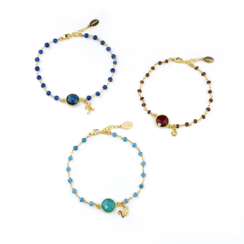 women's stackable bangles-Personalized Birthstone and Initial Wire Wrapped Bracelet