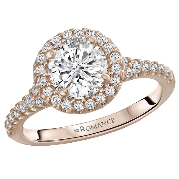 classic solitaire engagement rings-14K White / Rose Gold Halo Semi-Mount Romance Collection Wedding Ring.