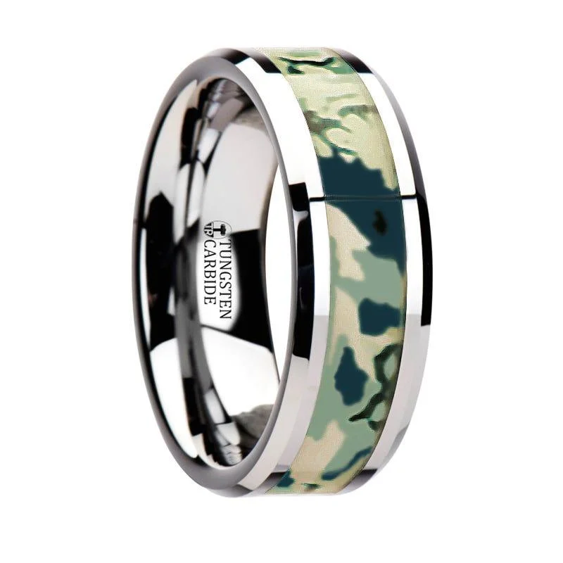 engagement rings with intricate designs-GENERAL Tungsten Wedding Ring with Blue and White Camouflage Inlay - 6mm - 10mm