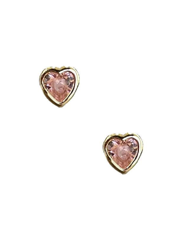 women's dangle earrings-Pink Bezel Heart Studs