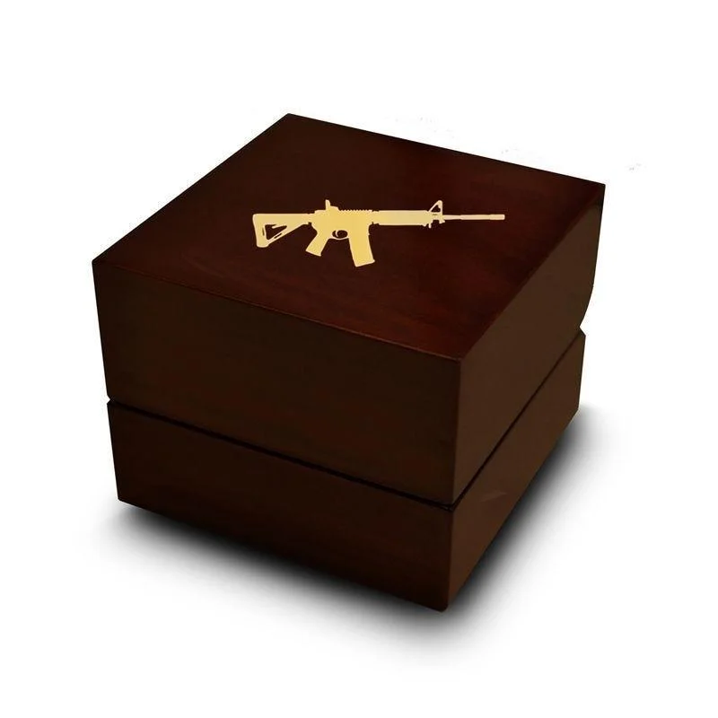 ethical engagement rings-M4A1 Firearm Engraved Chocolate Dark Wood Personalized Wooden Wedding Ring Box