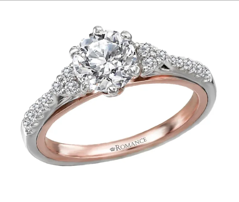 engagement rings with princess cut diamonds-14K Two Tone White/Rose Gold Semi-Mount Romance Collection Wedding Ring.