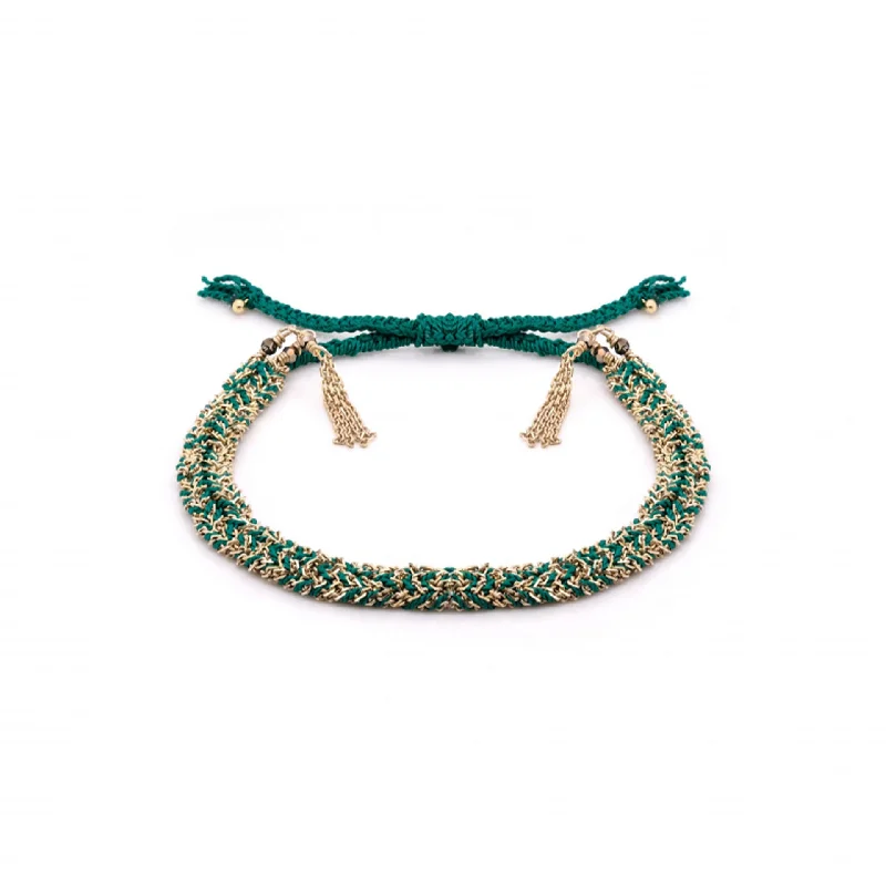 women's tennis bracelets-Green and Gold Fringe Bolo Bracelet