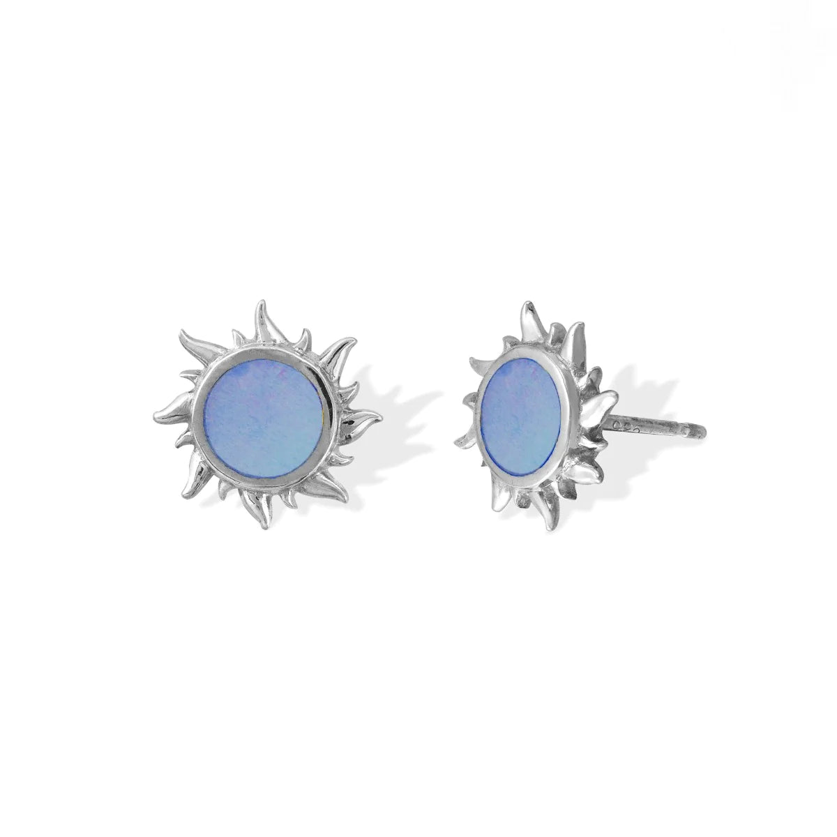 women's trendy drop earrings-Silver Blue Mother Of Pearl Sun Studs