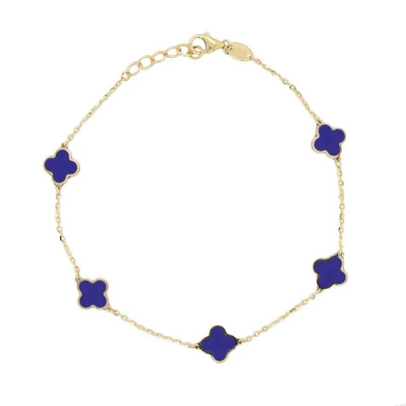 women's star bracelets-14k Gold & Lapis Clover Station Bracelet