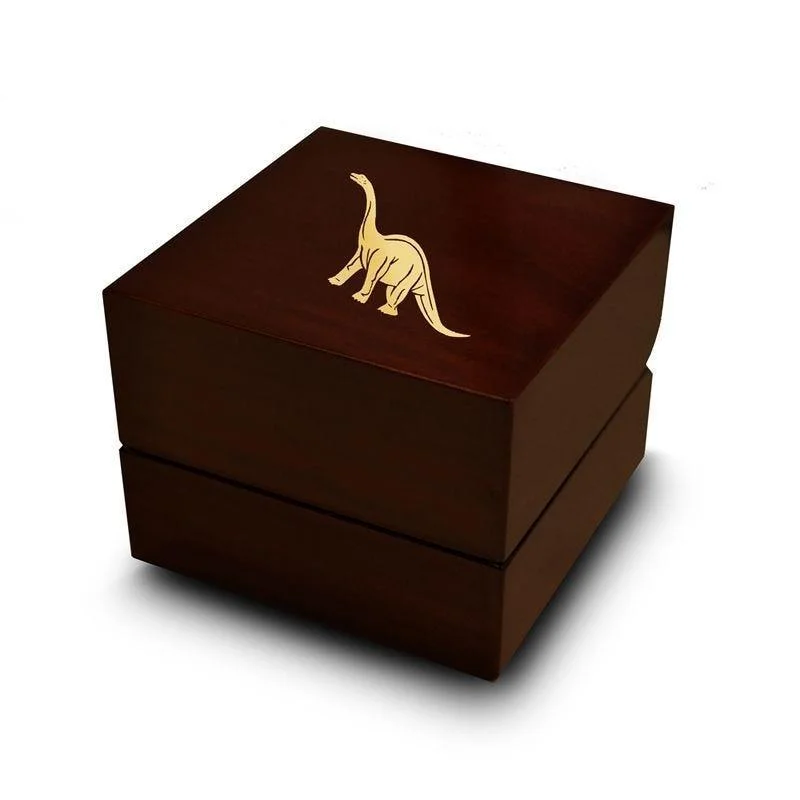 emerald engagement rings-Apatosaurus Dinosaur Engraved Chocolate Dark Wood Personalized Wooden Wedding Ring Box