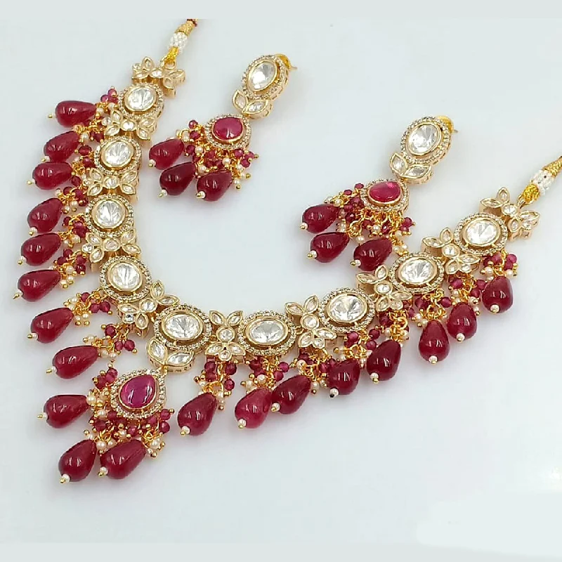 women's sapphire necklaces-Rani Sati Jewels Gold Plated Kundan Necklace Set