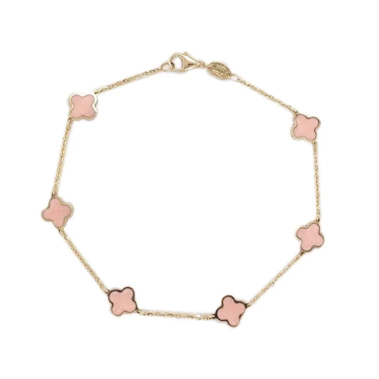 women's animal bracelets-14k Gold & Light Pink Clover Station Bracelet