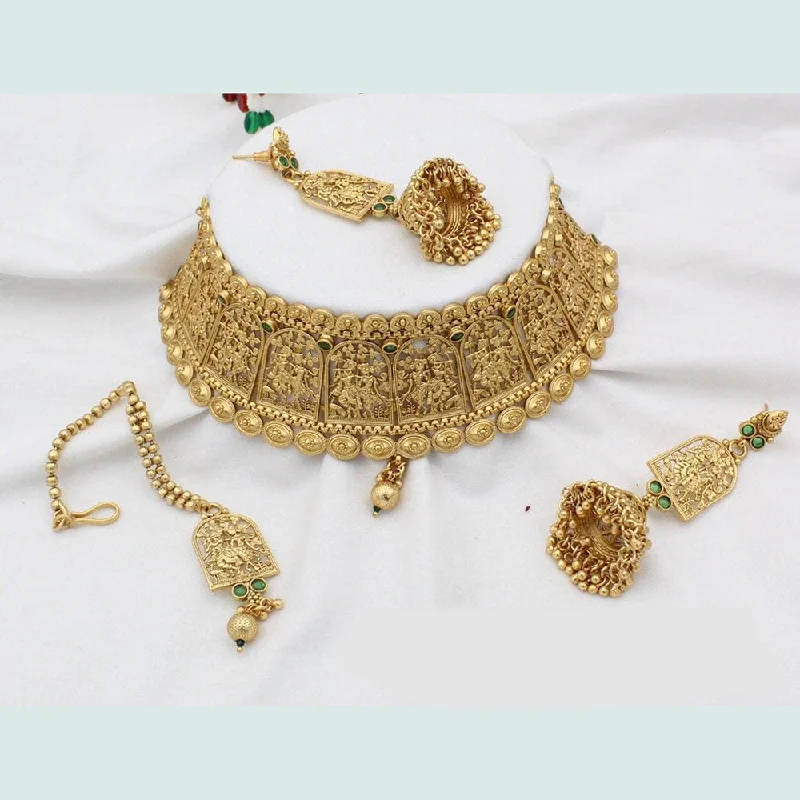 women's chain necklaces-Manisha Jewellery Gold Plated Pota Stone Choker Necklace Set