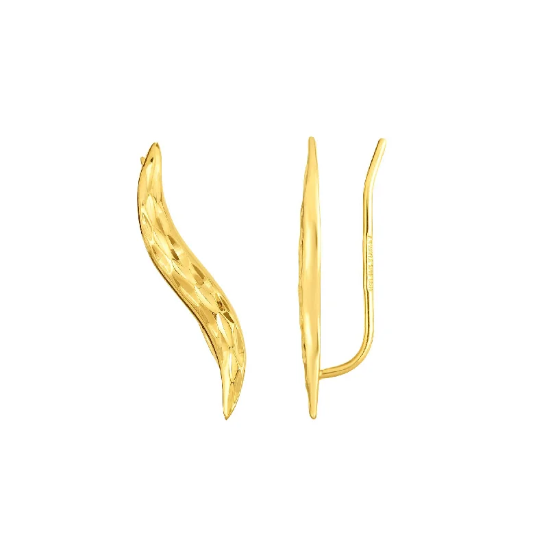 women's adjustable earrings-14K Gold Diamond Cut Curved Ear Climber