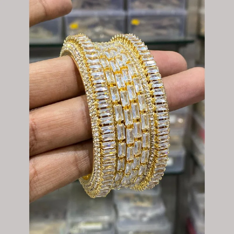 women's vintage bracelets-Hira Collections Gold Plated American Diamond Bangles Set