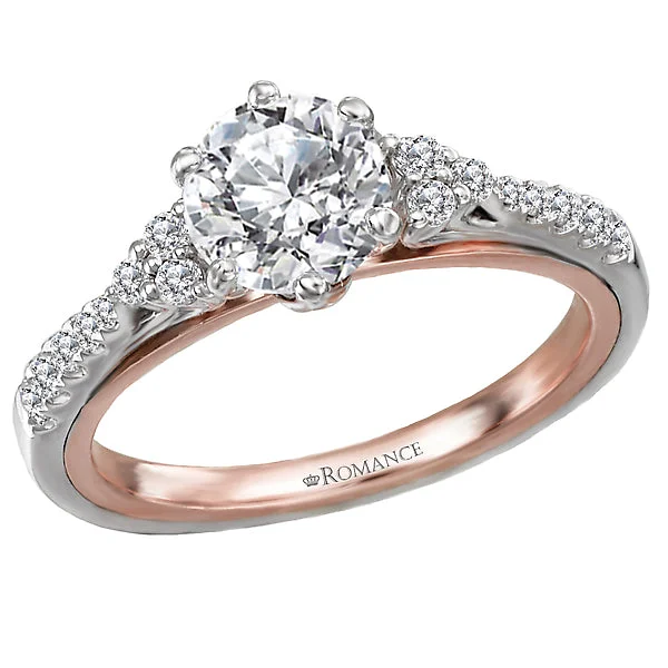 halo engagement rings-14K Two Tone White / Rose Gold Semi-Mount Romance Collection Wedding Ring.