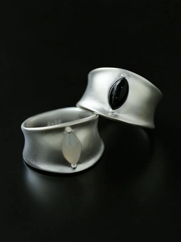 women's gold rings-Pure Silver Black Hole Ring-Black Agate/White Chalcedony