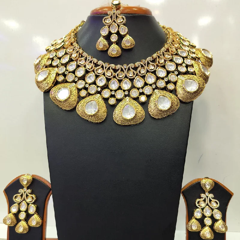 women's diamond pendant necklaces-Jain Jewellers Gold Plated Kundan Necklace Set