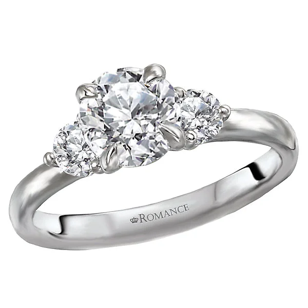 modern diamond engagement rings-3-Stone Semi-Mount 14K White Gold Romance Collection Wedding Ring.