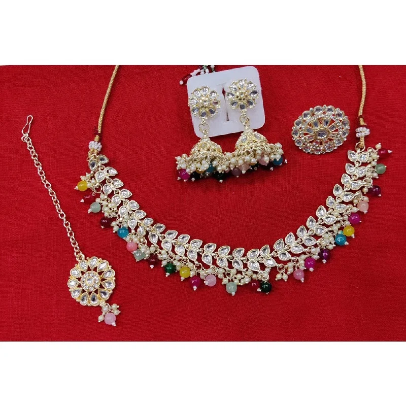 women's bohemian necklaces-Akruti Collection Gold Plated Kundan Necklace Set