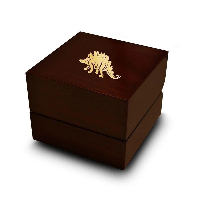 engagement rings for women with diamonds-Stegosaurus Dinosaur Engraved Chocolate Dark Wood Personalized Wooden Wedding Ring Box