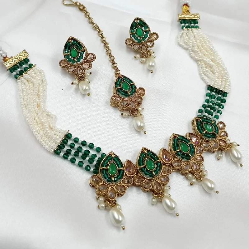 women's dainty necklaces-Padmawati Bangles Mehndi Polish Crystal Choker Necklace Set